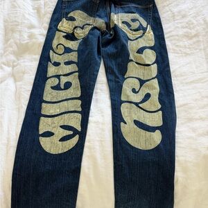 EVISU vintage 90’s 31x35 printed logo back Japanese denim jeans